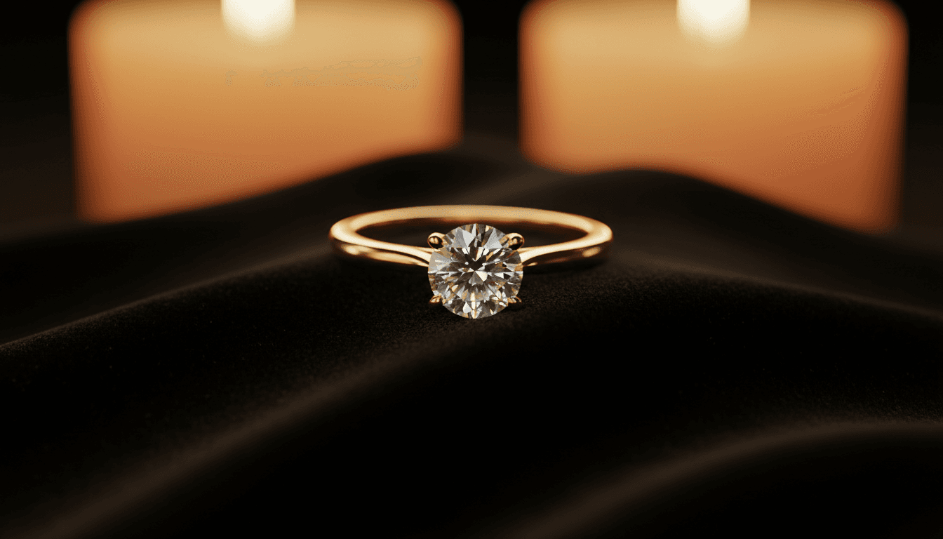 Gold and diamond ring on black velvet