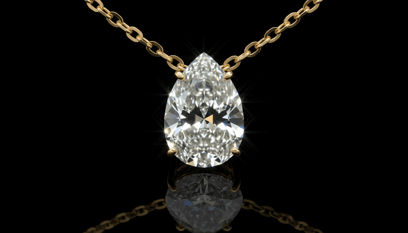 Gold diamond pendant necklace close-up