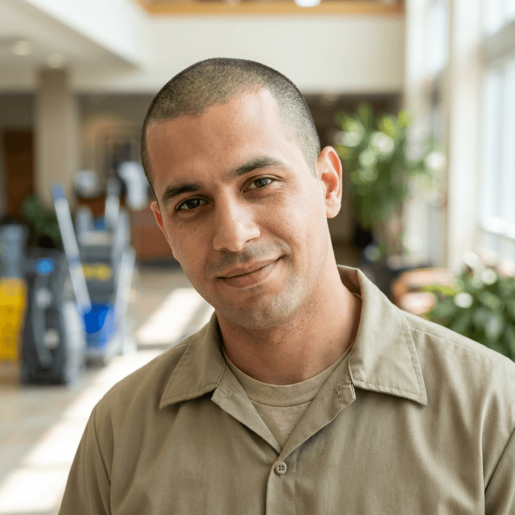 male in his mid 30s, White, friendly and genuine smile, dressed in casual button-down shirt